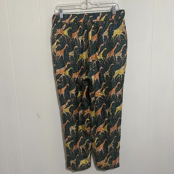 J. Crew Collection Pants Pull-on Silk Twill High Rise Pant Green Giraffes Sz 10 - Picture 7 of 10